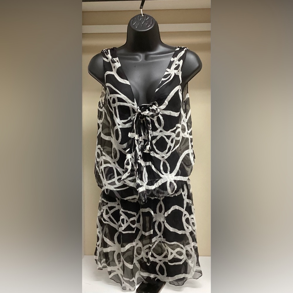Black and White Sheer Tie-Front Top